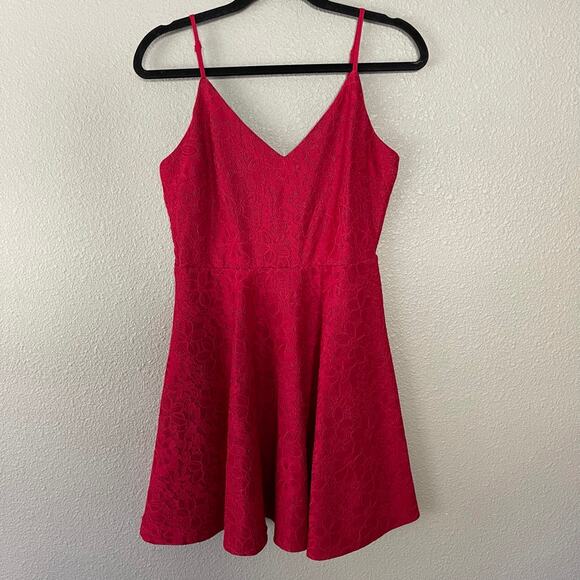Lulus Dresses & Skirts - Lulus Way with Words Red V-Neck Women's Lace Sleeveless Skater Dress Medium